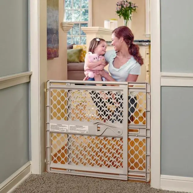 Main image of - Supergate Ergo Baby Gate: Plastic Baby Gate for Stairs & Doorways - Adjustable Indoor Safety Gate - Made in USA - 26 to 42 Inches Wide - 26 Inches Tall - Sand
