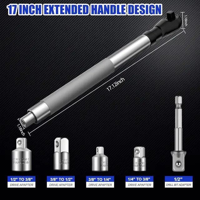 Alt view image 4 of 7 - Offset Extension Wrench for Electric Drill Impact Wrench Extender for Socket Sets 1/2-Inch Electric Drill Adapter 4 Conversion Adapters Slim Design for Tight Spaces (1)