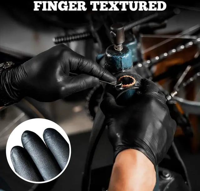 Alt view image 3 of 7 - Disposable Nitrile Exam Gloves 6-mil Black Heavy Duty Disposable Gloves Cooking Gloves Latex Free Powder Free