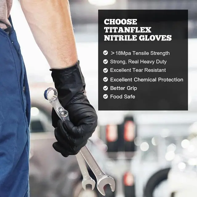 Alt view image 6 of 7 - Disposable Nitrile Exam Gloves 6-mil Black Heavy Duty Disposable Gloves Cooking Gloves Latex Free Powder Free