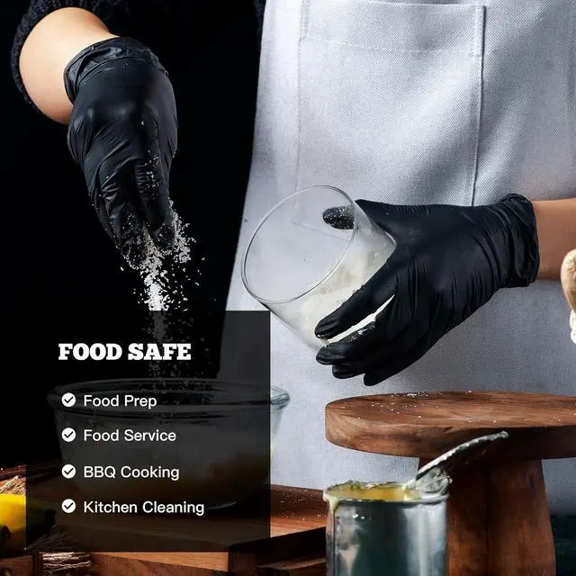 Alt view image 5 of 7 - Disposable Nitrile Exam Gloves 6-mil Black Heavy Duty Disposable Gloves Cooking Gloves Latex Free Powder Free