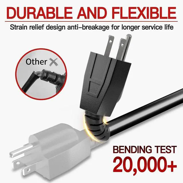 Alt view image 4 of 7 - 16/3 25 FT Outdoor Extension Cord Waterproof Weatherproof & Flame Retardant Black 3 Prong Power Cord Outside for Lawn & Garden 13 Amps 1625 Watts 125 VAC 16AWG SJTW ETL Listed
