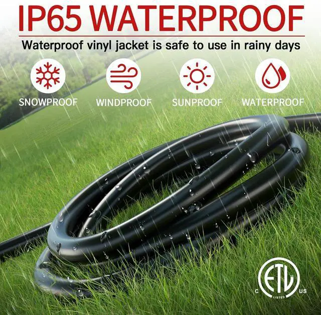 Alt view image 6 of 7 - 16/3 25 FT Outdoor Extension Cord Waterproof Weatherproof & Flame Retardant Black 3 Prong Power Cord Outside for Lawn & Garden 13 Amps 1625 Watts 125 VAC 16AWG SJTW ETL Listed