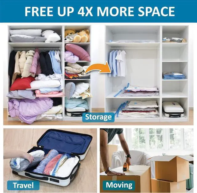 Alt view image 3 of 7 - 20 Pack Vacuum Storage Bags Space Saver Bags (4 Jumbo/4 Large/4 Medium/4 Small/4 Roll) Compression for Comforters and Blankets Sealer Clothes Storage Hand Pump Included