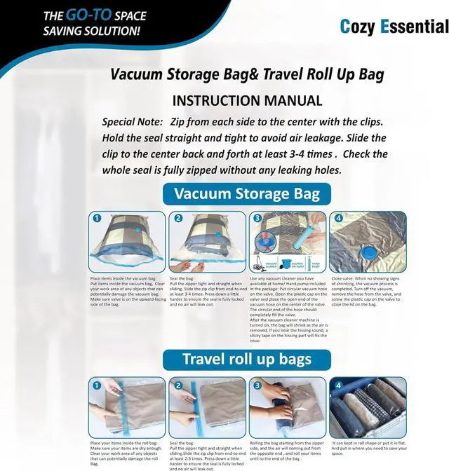 Alt view image 6 of 7 - 20 Pack Vacuum Storage Bags Space Saver Bags (4 Jumbo/4 Large/4 Medium/4 Small/4 Roll) Compression for Comforters and Blankets Sealer Clothes Storage Hand Pump Included