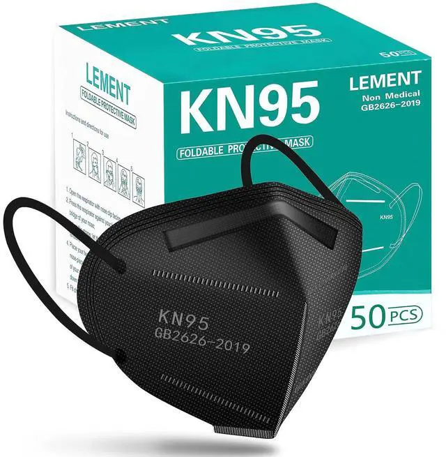 Main image of 50pcs KN95 Face Mask Black 5 Layer Cup Dust Safety Masks Filter Efficiency95% Breathable Elastic Ear Loops Black Masks