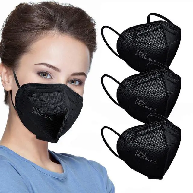 Alt view image 2 of 7 - 50pcs KN95 Face Mask Black 5 Layer Cup Dust Safety Masks Filter Efficiency95% Breathable Elastic Ear Loops Black Masks