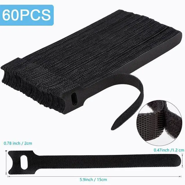 Alt view image 2 of 7 - 60 PCS 6 Inches Reusable Cable Ties Adjustable Cord Straps Cable Organizer Cord Wrap and Hook Loop Cords Management - Black
