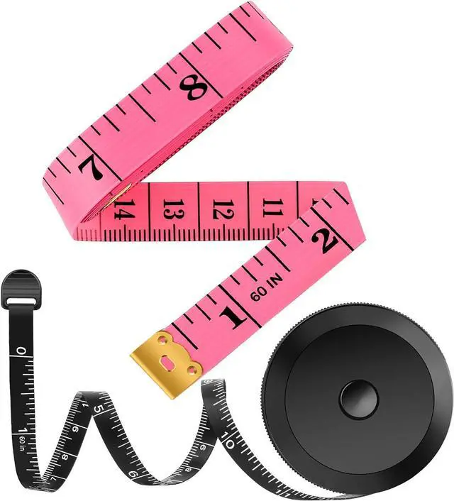 Main image of 2 Pack Tape Measure Measuring Tape for Body Fabric Sewing Tailor Cloth Knitting Vinyl Home Craft Measurements 60-Inch Soft Fashion Pink & Retractable Black Double Scales Rulers for Body Weight