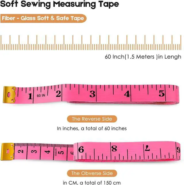 Alt view image 2 of 7 - 2 Pack Tape Measure Measuring Tape for Body Fabric Sewing Tailor Cloth Knitting Vinyl Home Craft Measurements 60-Inch Soft Fashion Pink & Retractable Black Double Scales Rulers for Body Weight