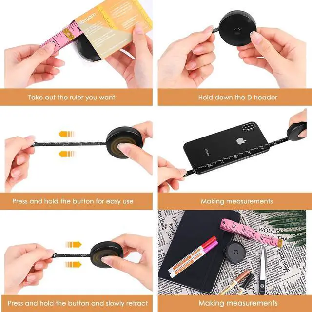 Alt view image 5 of 7 - 2 Pack Tape Measure Measuring Tape for Body Fabric Sewing Tailor Cloth Knitting Vinyl Home Craft Measurements 60-Inch Soft Fashion Pink & Retractable Black Double Scales Rulers for Body Weight