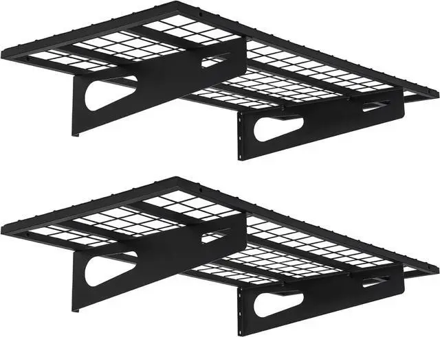 Main image of 2-Pack 1.5x3FT Garage Shelving 17.7-inch-by-35.8-inch Wall Shelf Garage Storage Rack Wall Mounted Floating Shelves Black