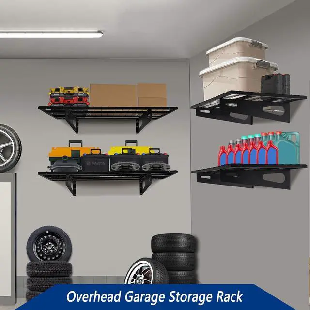 Alt view image 3 of 7 - 2-Pack 1.5x3FT Garage Shelving 17.7-inch-by-35.8-inch Wall Shelf Garage Storage Rack Wall Mounted Floating Shelves Black