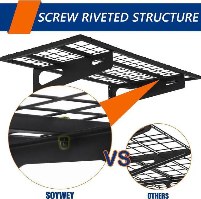 Alt view image 7 of 7 - 2-Pack 1.5x3FT Garage Shelving 17.7-inch-by-35.8-inch Wall Shelf Garage Storage Rack Wall Mounted Floating Shelves Black