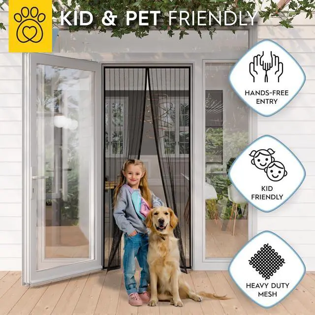 Alt view image 6 of 6 - Magnetic Screen Door - Self Sealing Heavy Duty Hands Free Mesh Partition Keeps Bugs Out - Pet and Kid Friendly - Patent Pending Keep Open Feature - 38 Inch x 83 Inch
