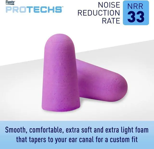 Alt view image 5 of 7 - Protechs Foam Ear Plugs 10 Pair with Case for Sleeping Snoring Loud Noise Traveling Concerts Construction Studying Work Shooting NRR 33 Purple Disposable Made in the USA