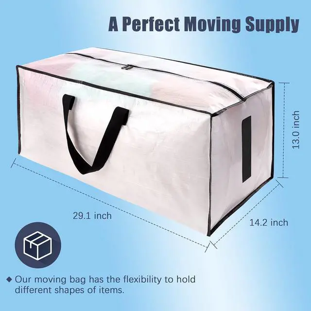 Alt view image 2 of 6 - 8 Pack Large Strong Moving Bags with Zippers & Carrying Handles - Water-Resistant - Heavy Duty Storage Tote for Space Saving Fold Flat Alternative to Moving Box (Semi-Transparent)