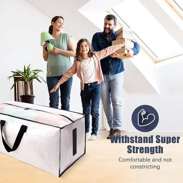 Alt view image 5 of 6 - 8 Pack Large Strong Moving Bags with Zippers & Carrying Handles - Water-Resistant - Heavy Duty Storage Tote for Space Saving Fold Flat Alternative to Moving Box (Semi-Transparent)