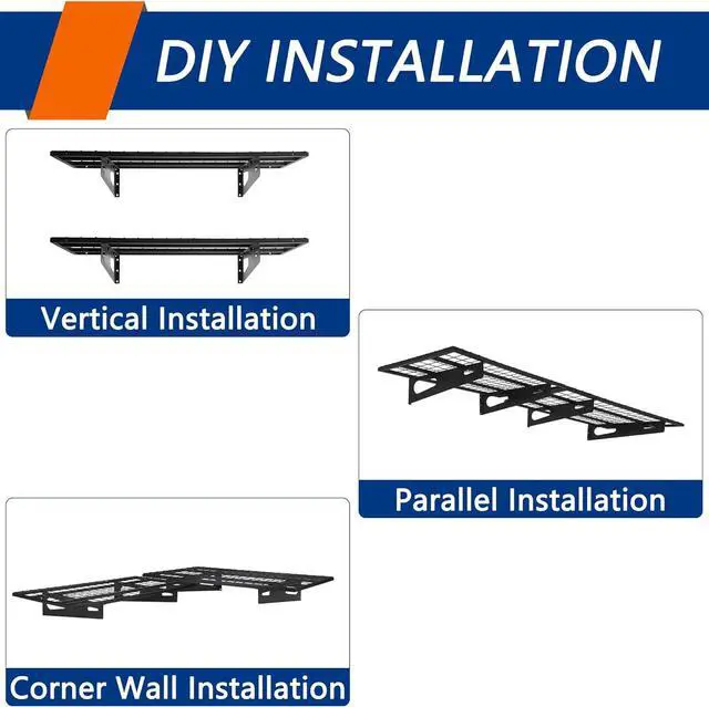 Alt view image 6 of 7 - 2-Pack 1.5x3FT Garage Shelving 17.7-inch-by-35.8-inch Wall Shelf Garage Storage Rack Wall Mounted Floating Shelves Black