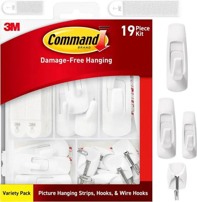 Main image of Variety Pack Including 10 Pairs of Picture Hanging Strips 6 Wire Hooks and 8 Utility Hooks for Hanging Organization and Storage Damage Free Hanging Up to 19 Items 1 Kit