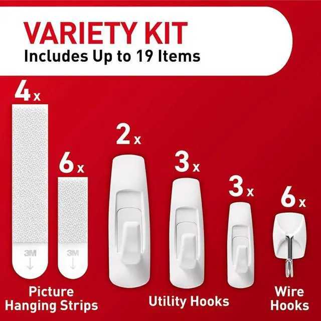Alt view image 4 of 7 - Variety Pack Including 10 Pairs of Picture Hanging Strips 6 Wire Hooks and 8 Utility Hooks for Hanging Organization and Storage Damage Free Hanging Up to 19 Items 1 Kit