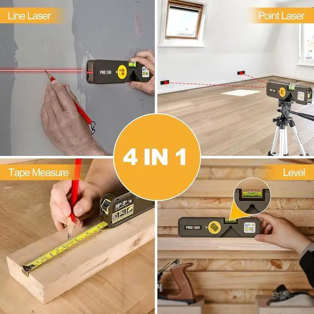 Alt view image 2 of 7 - PREXISO 4-in-1 Line Laser Level Multipurpose Torpedo Level 65Ft Alignment Point & 16Ft Laser Line & 10Ft Measure Tape Ruler & Quick Angle Setting for Hanging Picture Wall Marking Home Renovation