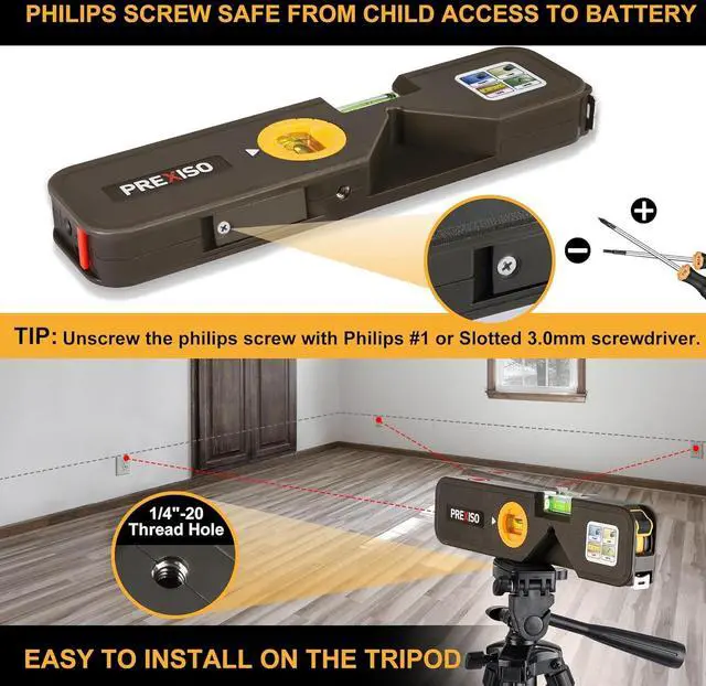 Alt view image 4 of 7 - PREXISO 4-in-1 Line Laser Level Multipurpose Torpedo Level 65Ft Alignment Point & 16Ft Laser Line & 10Ft Measure Tape Ruler & Quick Angle Setting for Hanging Picture Wall Marking Home Renovation