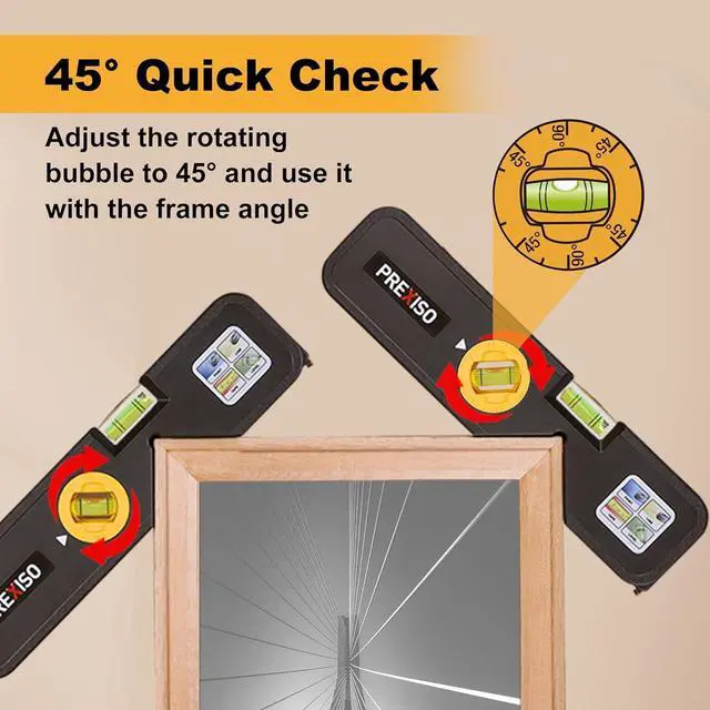 Alt view image 6 of 7 - PREXISO 4-in-1 Line Laser Level Multipurpose Torpedo Level 65Ft Alignment Point & 16Ft Laser Line & 10Ft Measure Tape Ruler & Quick Angle Setting for Hanging Picture Wall Marking Home Renovation