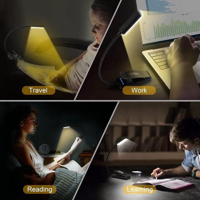 Alt view image 7 of 7 - 9 LED Rechargeable Book Light for Reading in Bed - Eye Caring 3 Color Temperatures Stepless Dimming Brightness 80 Hrs Runtime Small Lightweight Clip On Book Reading Light for Studying