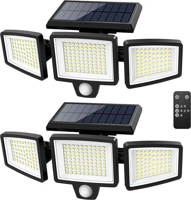 Main image of Solar Outdoor Lights 2500LM 210 LED Security Lights with Remote Control 3 Heads Motion Sensor Lights IP65 Waterproof 270 Wide Angle Flood Wall Lights with 3 Modes(2 Packs)