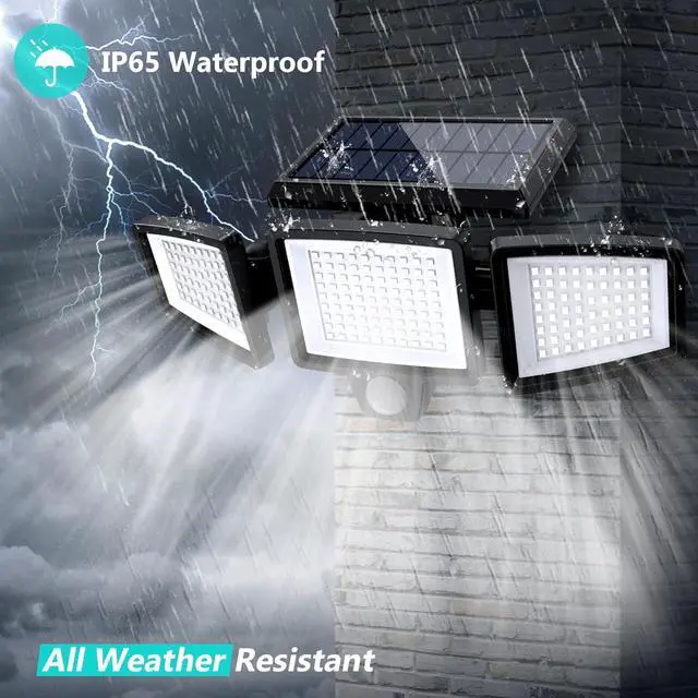 Alt view image 7 of 7 - Solar Outdoor Lights 2500LM 210 LED Security Lights with Remote Control 3 Heads Motion Sensor Lights IP65 Waterproof 270 Wide Angle Flood Wall Lights with 3 Modes(2 Packs)