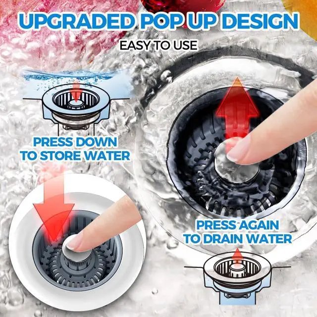 Alt view image 3 of 7 - Upgraded 3in1 Kitchen Sink Drain Strainer & Sink Stopper Stainless Steel Kitchen Drain Plug & Sink Installation Parts with Anti-Clogging Basket Fit US Standard 3-1/2 Sink Drain Hole Silver