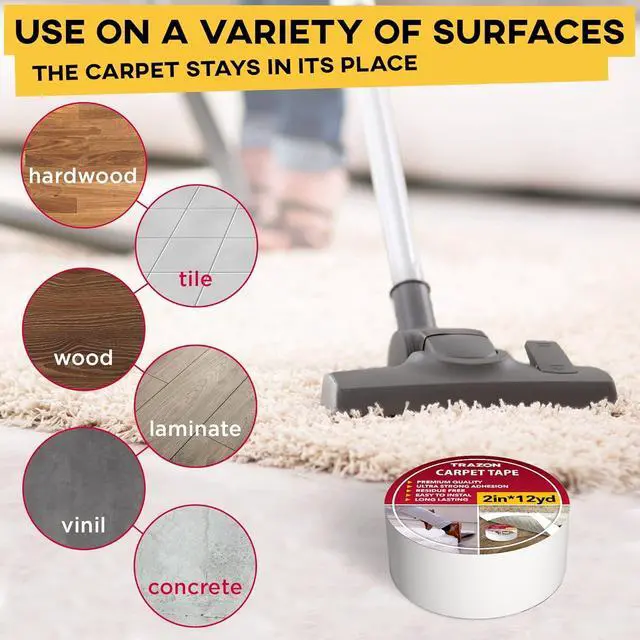 Alt view image 5 of 7 - Carpet Tape Double Sided - Rug Tape Grippers for Hardwood Floors and Area Rugs - Carpet Binding Tape Strong Adhesive and Removable Heavy Duty Stickers Grip Tape Residue Free (2 Inch / 12 Yards)