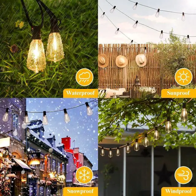 Alt view image 5 of 7 - LED Outdoor String Lights 100FT Patio Lights with 52 Shatterproof ST38 Vintage Edison Bulbs Outside Hanging Light Waterproof for Porch Deck Garden Backyard Balcony Dimmable 2700K