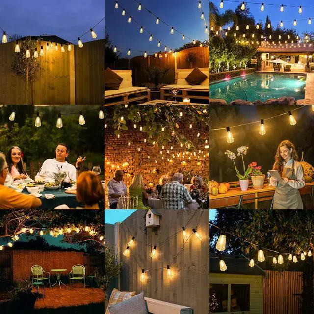 Alt view image 7 of 7 - LED Outdoor String Lights 100FT Patio Lights with 52 Shatterproof ST38 Vintage Edison Bulbs Outside Hanging Light Waterproof for Porch Deck Garden Backyard Balcony Dimmable 2700K