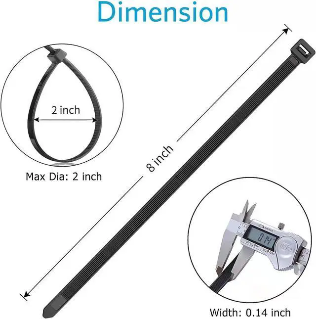 Alt view image 2 of 6 - Zip Ties 8 inch (100 Pack) 40lbs Tensile Strength Black Cable Ties Wire Ties for indoor and outdoor use by Skalon