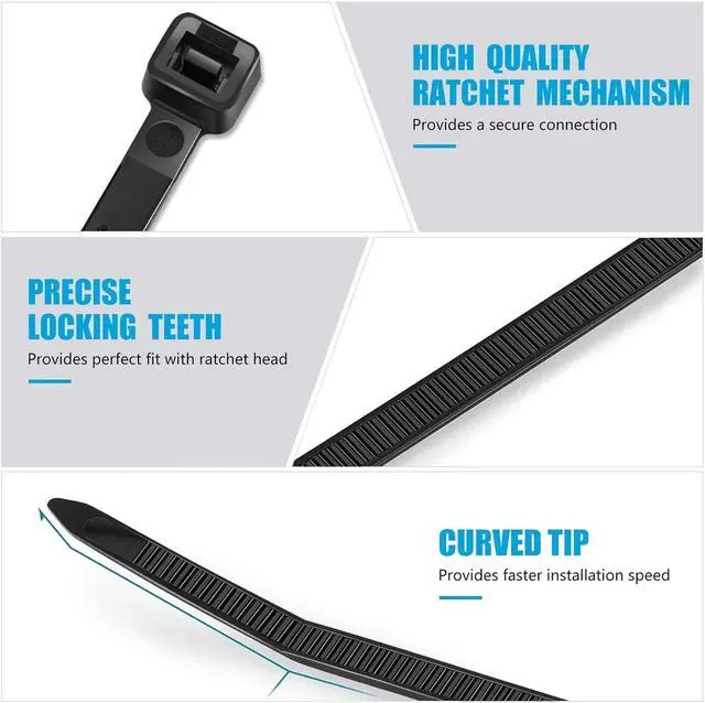 Alt view image 4 of 6 - Zip Ties 8 inch (100 Pack) 40lbs Tensile Strength Black Cable Ties Wire Ties for indoor and outdoor use by Skalon
