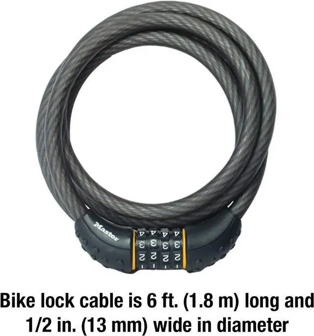 Alt view image 6 of 7 - Cable Lock Set Your Own Combination Bike Lock 6 ft. Long Black 8122D