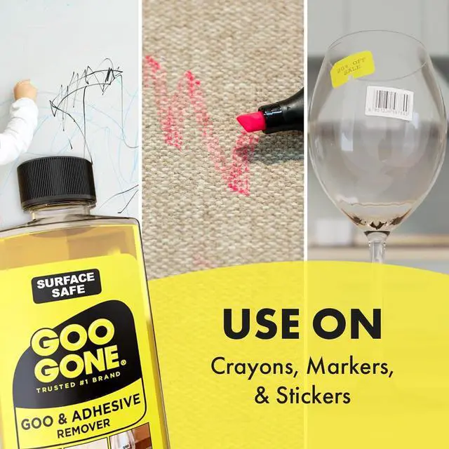 Alt view image 4 of 7 - Original Liquid - 8 Ounce - Surface Safe Adhesive Remover Safely Removes Stickers Labels Decals Residue Tape Chewing Gum Grease Tar Crayon Glue