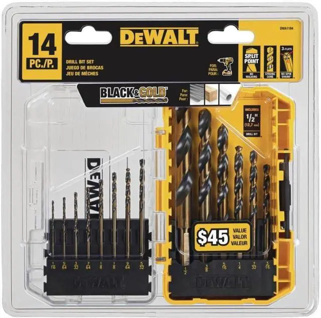 Alt view image 7 of 7 - Drill Bit Set 14-Piece 135 Degree Split Point For Plastic Wood and Metal (DWA1184)