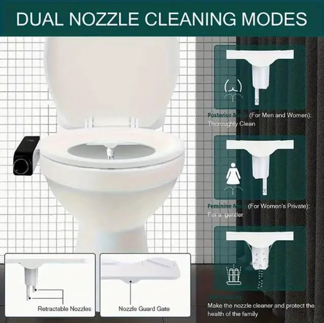 Alt view image 3 of 7 - Bidet Attachment for Toilet Bidet Non-Electric Cold Water Sprayer Toilet Seat Adjustable Water Pressure Retractable Self-Cleaning Dual Nozzle for Real Feminine Wash in Black Knob ().