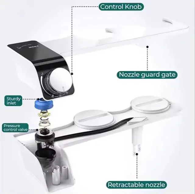 Alt view image 7 of 7 - Bidet Attachment for Toilet Bidet Non-Electric Cold Water Sprayer Toilet Seat Adjustable Water Pressure Retractable Self-Cleaning Dual Nozzle for Real Feminine Wash in Black Knob ().