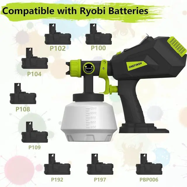 Alt view image 5 of 7 - Cordless Paint Sprayer for Ryobi 18V Battery Handheld HVLP Paint Gun with 3 Spray Patterns & 4 Nozzles Ideal for DIY Projects House Painting Furniture & More (No Battery Included)