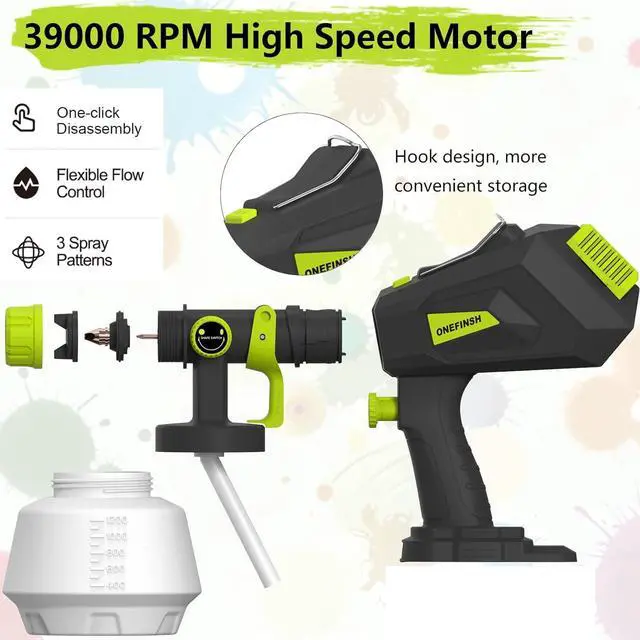 Alt view image 4 of 7 - Cordless Paint Sprayer for Ryobi 18V Battery Handheld HVLP Paint Gun with 3 Spray Patterns & 4 Nozzles Ideal for DIY Projects House Painting Furniture & More (No Battery Included)