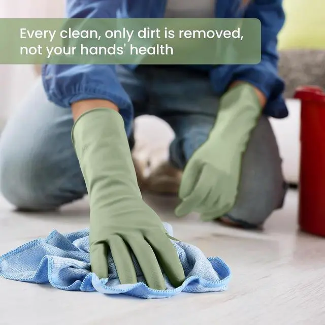 Alt view image 5 of 7 - Rubber Cleaning Gloves for Dishwashing 4 Pairs Reusable Kitchen Gloves for Washing Dishes and Household Cleaning Colorful Dish Gloves with Flocked Lining and Non-Slip Grip Pefect for Woman Men - M