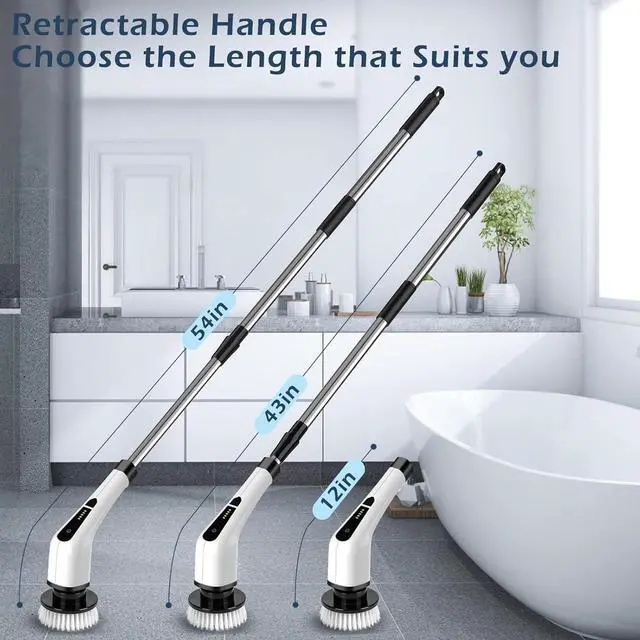Alt view image 2 of 7 - Electric Spin Scrubber Cordless Cleaning Brush Scrubber for Home 400RPM/Mins-8 Replaceable Brush Heads-90Mins Work Time 3 Adjustable Size 2 Speeds for Bathroom Shower Bathtub Glass Car