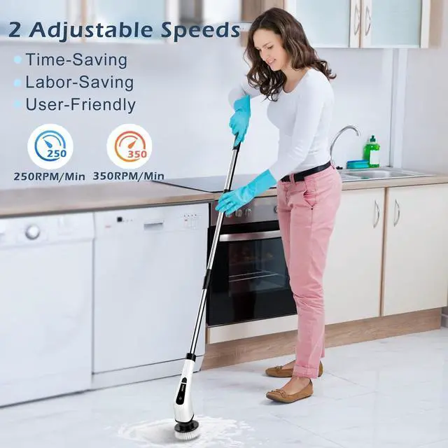 Alt view image 5 of 7 - Electric Spin Scrubber Cordless Cleaning Brush Scrubber for Home 400RPM/Mins-8 Replaceable Brush Heads-90Mins Work Time 3 Adjustable Size 2 Speeds for Bathroom Shower Bathtub Glass Car