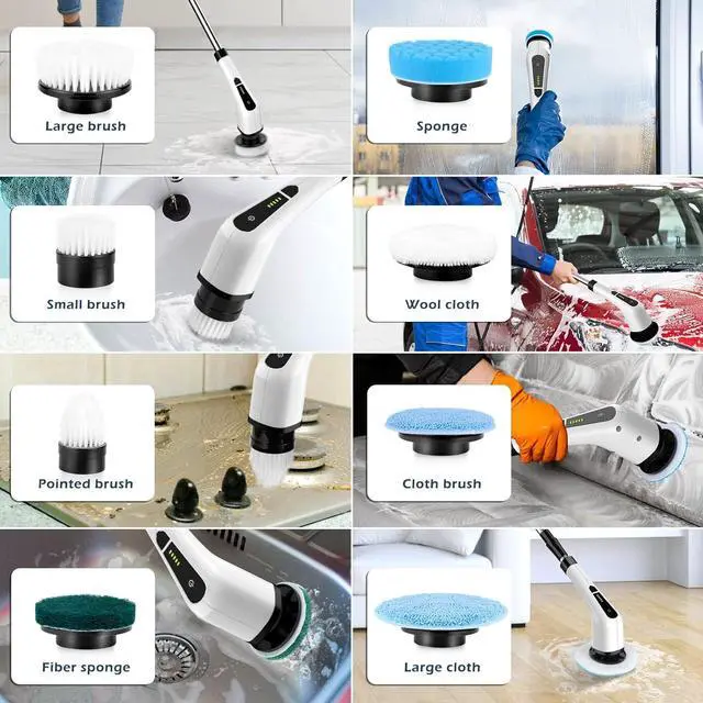 Alt view image 6 of 7 - Electric Spin Scrubber Cordless Cleaning Brush Scrubber for Home 400RPM/Mins-8 Replaceable Brush Heads-90Mins Work Time 3 Adjustable Size 2 Speeds for Bathroom Shower Bathtub Glass Car