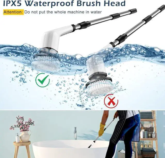 Alt view image 7 of 7 - Electric Spin Scrubber Cordless Cleaning Brush Scrubber for Home 400RPM/Mins-8 Replaceable Brush Heads-90Mins Work Time 3 Adjustable Size 2 Speeds for Bathroom Shower Bathtub Glass Car