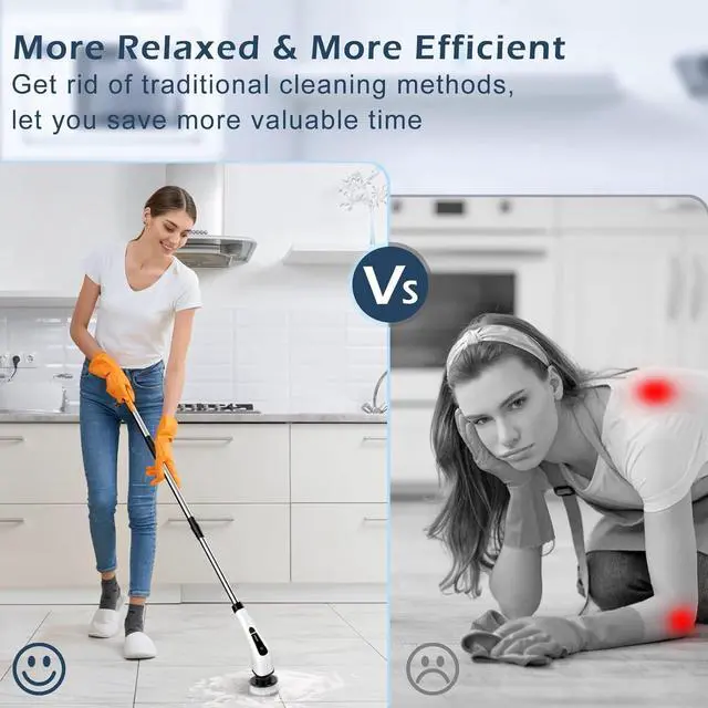 Alt view image 4 of 7 - Electric Spin Scrubber Cordless Cleaning Brush Scrubber for Home 400RPM/Mins-8 Replaceable Brush Heads-90Mins Work Time 3 Adjustable Size 2 Speeds for Bathroom Shower Bathtub Glass Car